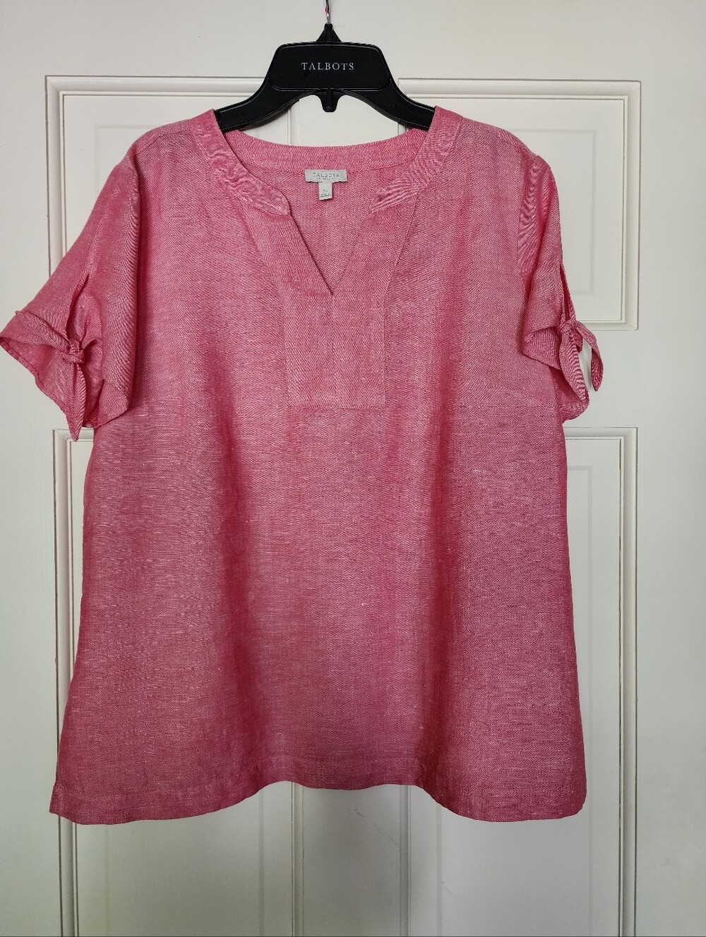 TALBOT'S LINEN, COTTON, VISCOSE BLEND SHORT SLEEVE PEACH/CORAL  TOP  SP LIKE NEW